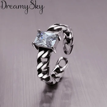 

Bohemian Vintage 925 Sterling Silver Cubic Zirconia Rings For Women Punk Big Antique Open Rings Statement Finger Jewelry