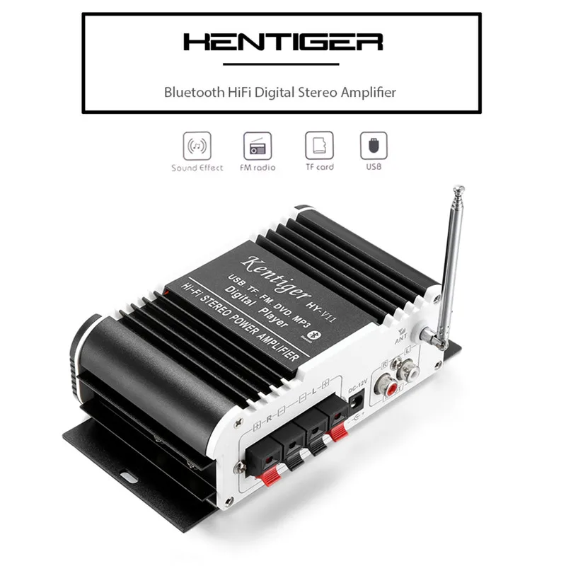 Kentiger HY V11 Bluetooth усилитель 2 канала аудио поддержка TF USB FM Super Bass с пульта