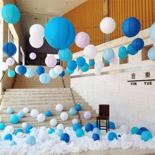 "(20 см) Tiffany Синий Бежевый круглый бумажный фонарь s Ball праздничные поставки Китайский бумажный фонарь для украшения свадебной вечеринки