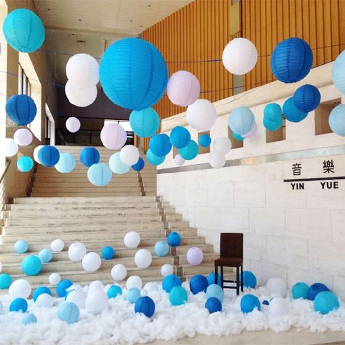 

8" (20cm) Tiffany Blue Beige Round Paper Lanterns Ball Festival Supplies Chinese Paper Lantern for Wedding Party Decoration