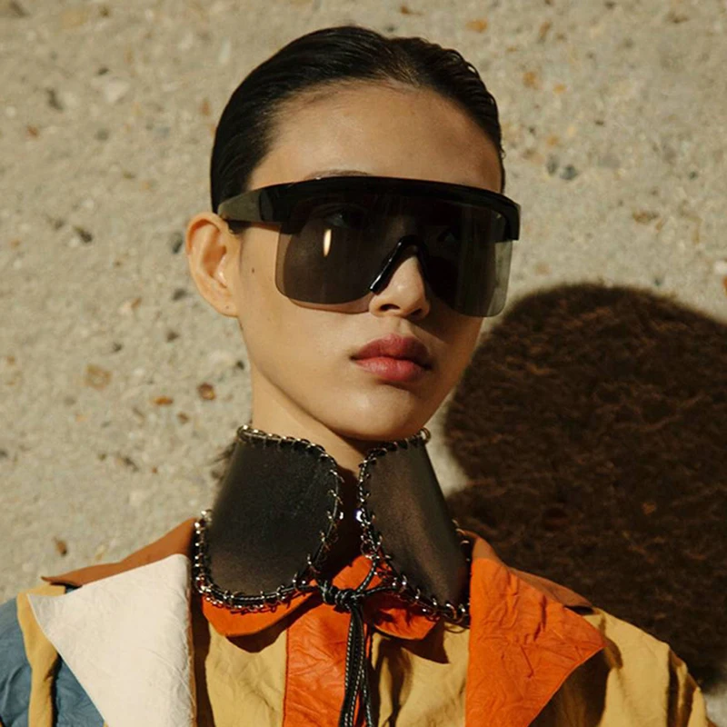 

Vintage Lady Oversized Shield Sunglasses Women 2019 New Brand Designer Integrated Flat Top Goggle Mirror Sun Glasses For Female