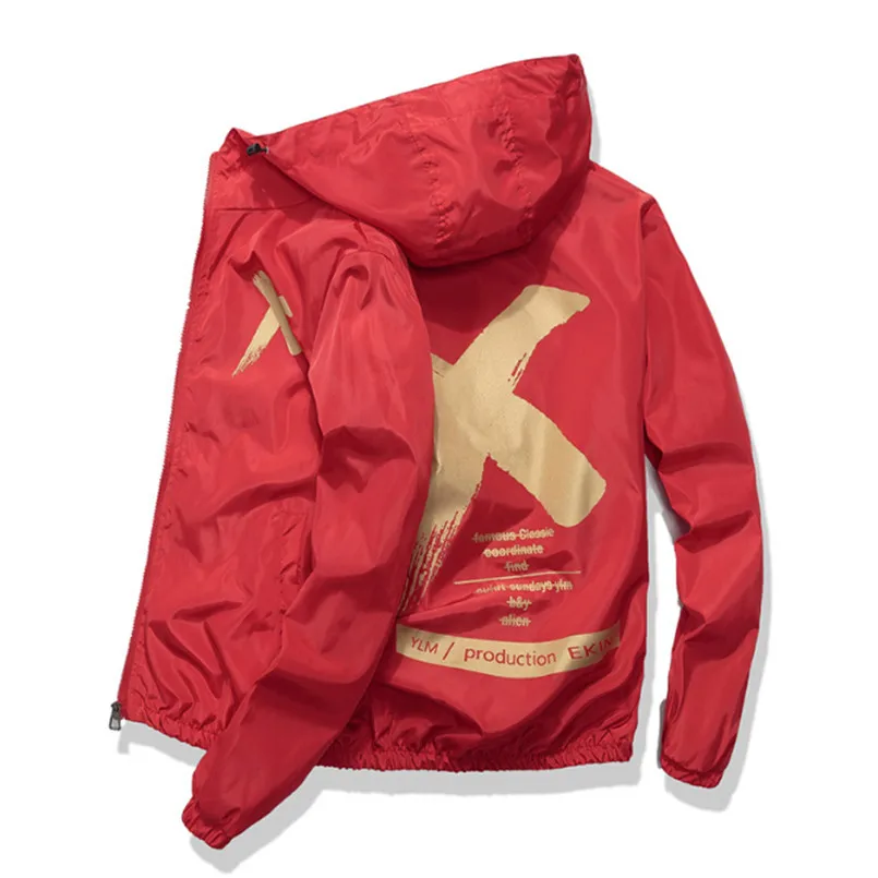 

Autumn Men Women Hooded Jacket Fashion Hip Hop Jacket Youth Boys Printing College Casual Coat Windbreaker Zipper Black White Red