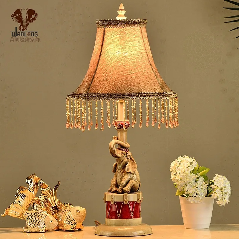 

TUDA 30X60cm Free Shipping Art Deco Style LED Table Lamps Creative Elephant Shaped Resin Table Lamp Fabric Lampshade Table Lamp
