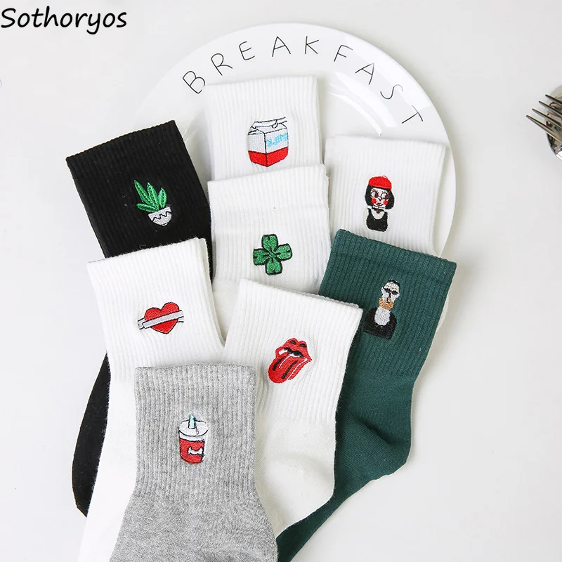 Socks Women Cartoon Printed Kawaii Various Color Cotton Warm Elasticity Harajuku Sock Womens Cute All-match Japanese Style Chic