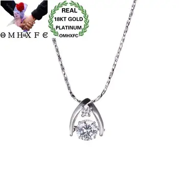 

OMHXFC Wholesale European Fashion Woman Girl Party Birthday Wedding Gift Geometric Zircon 18KT White Gold Pendant Necklace EX43