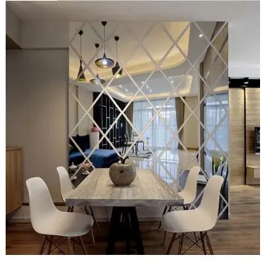 Большие 3D зеркальные алмазные Трехмерные настенные наклейки для гостиной ТВ фон для ресторана Декоративные наклейки для зеркала - Цвет: Серебристый