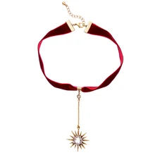Trending Neck Choker Dark Red Ribbon Necklace Noble Women Accessories Long Chain Crystal Sunflower Necklace Cheaper