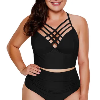 

Solid high waist bikini 2020 Women Printing Bandage Bikini Set Puls Size Swimwear Beachwear Swimsuit Maillot De Bain Monokini