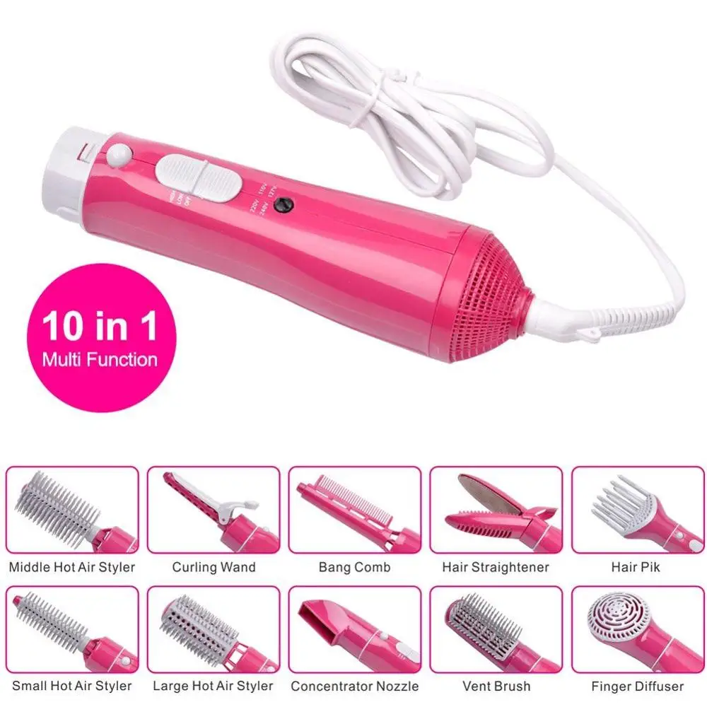 10 IN 1 Hot Air Brush Professional Hair Styling Hair Curls Comb Wet & Dry Use Straightener Comb