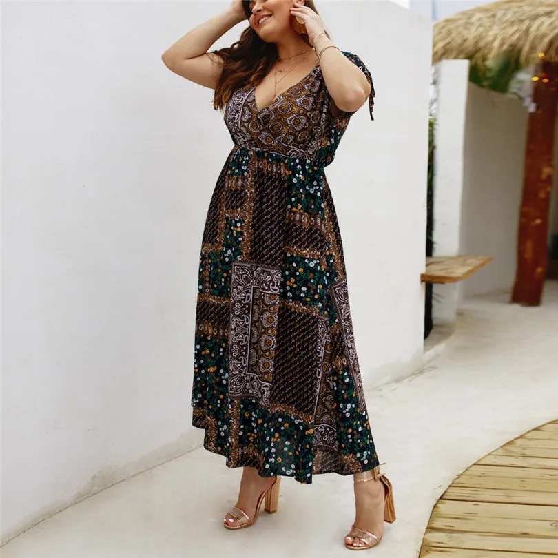 Women Summer Vintage vestidos Dress Sexy Women Flower Beach Party Short Sleeve V-Neck Floral Print Mini dress#4M21 (3)
