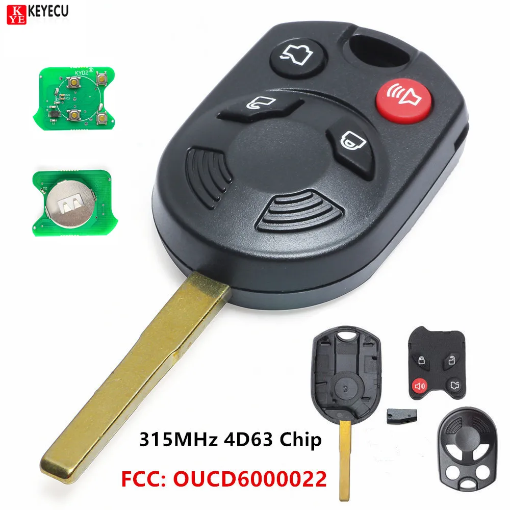 KEYECU 4 кнопки дистанционного ключа Fob 315 МГц 80Bit 4D63 для Ford Escape Focus C-Max Transit FCC: OUCD6000022