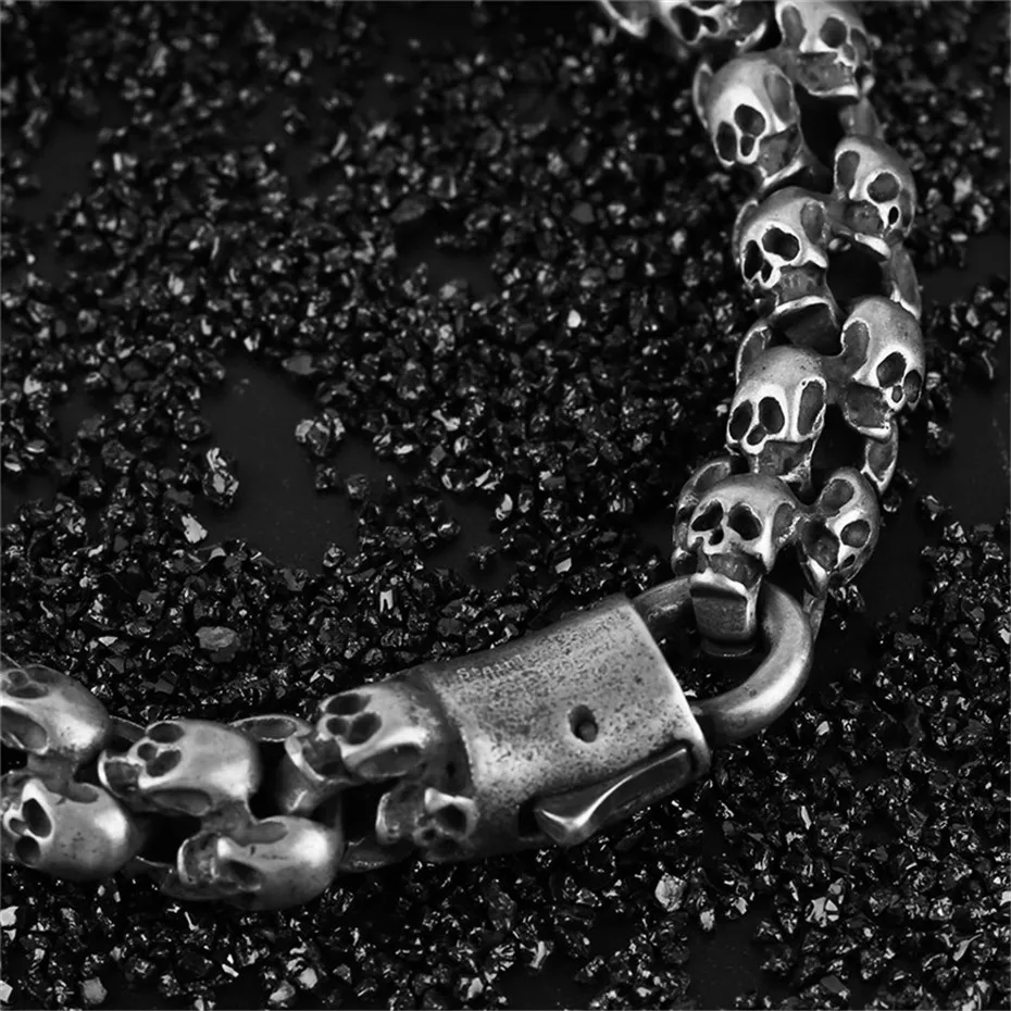 Hot Sale Rock Style Skull Cool Charm Bracelet Link Punk Men Jewelry Fashion Bangle Skeleton Stainless Steel Chain (24)