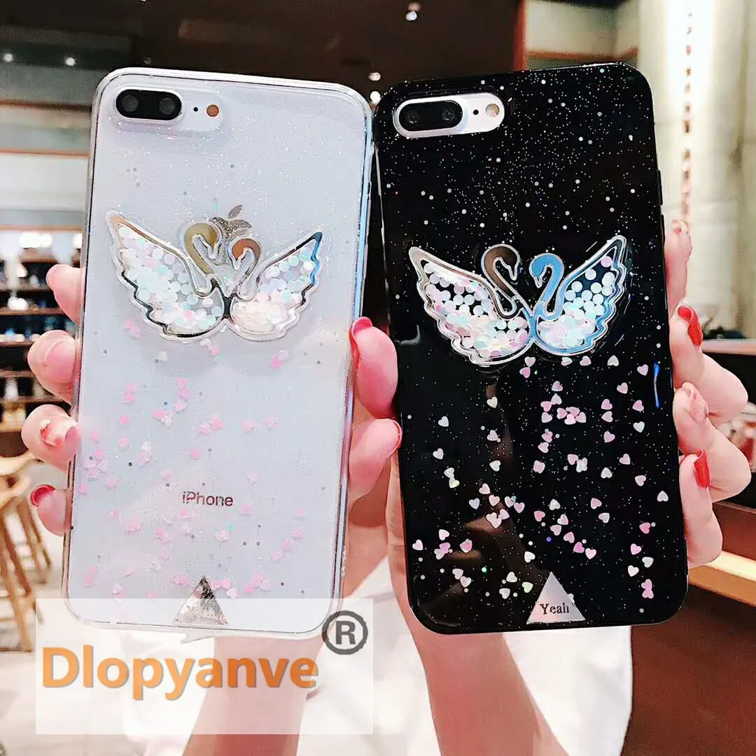 

Dlopyanve case For Iphone X 6 6S 7 8 Plus Epoxy soft case black and white swan