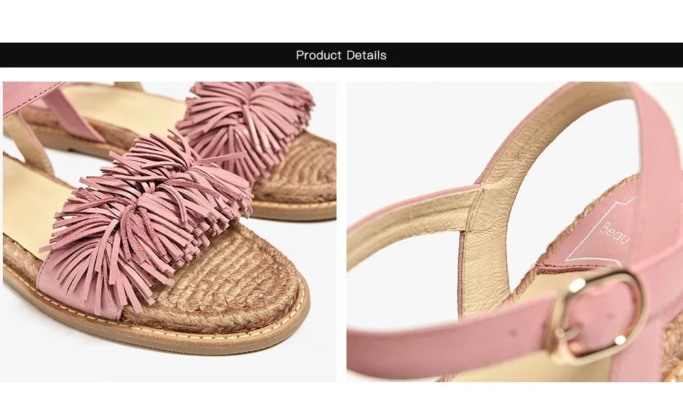 BeauToday/летние сандалии из натуральной овечьей кожи на плоской подошве; Лидирующий бренд; стильная женская обувь с бахромой; ручная работа; 32049