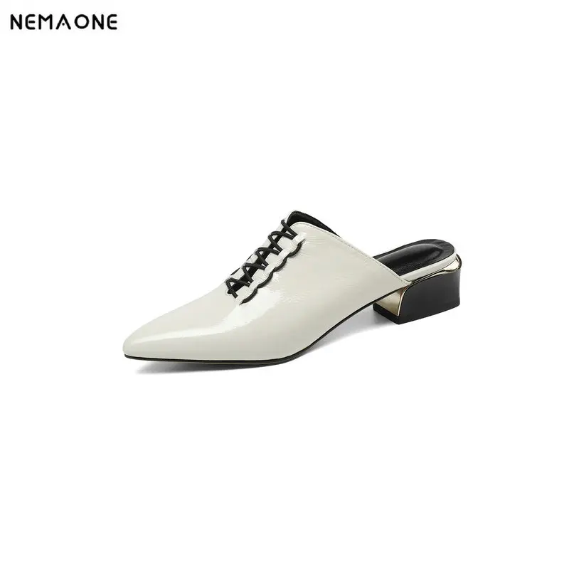 

NEMAONE Fashion Women shoes 2019 New Genuine Leather slippers women low heels Sandals Summer Party Casual Mules Shoes Woman