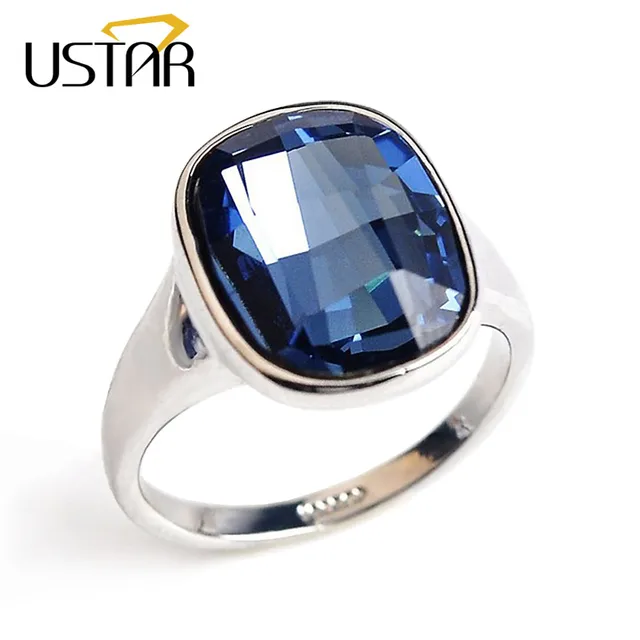 Ustar Blue Zirconia Crystal Wedding Rings For Women Jewelry Silver Ustar Blue Zirconia Crystal Wedding Rings For Women Jewelry Silver Color Mood Female Anel Bijoux