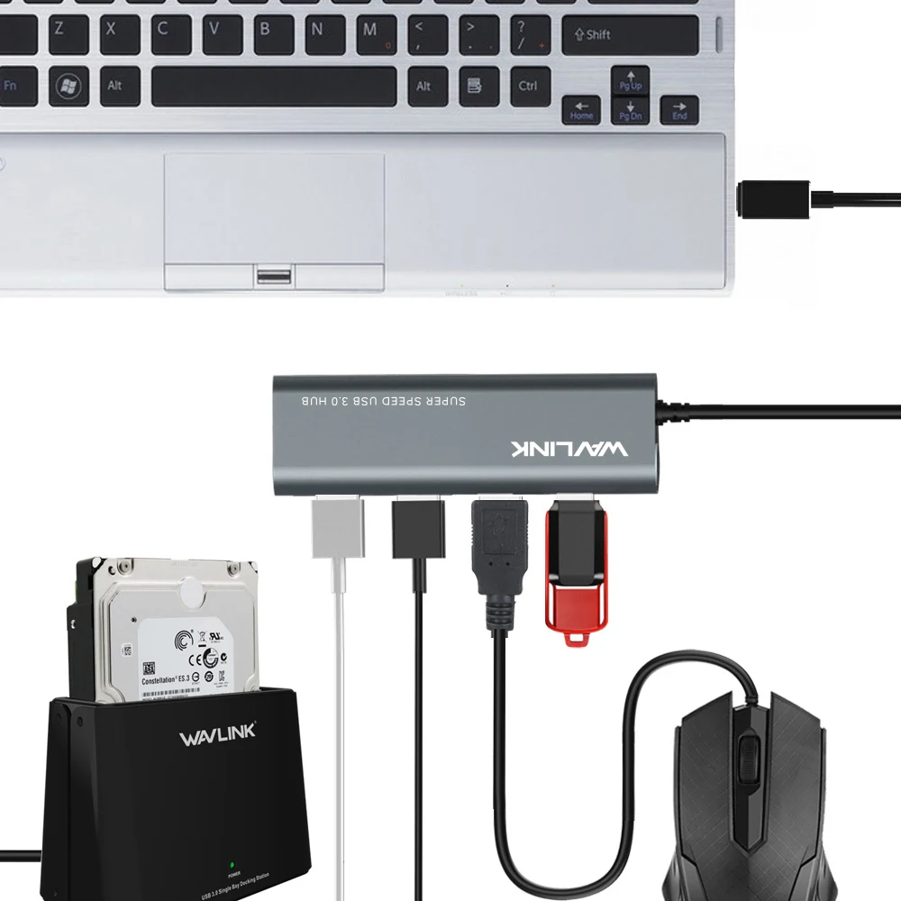 Алюминиевый концентратор USB 3 0 Wavlink 4 порта адаптер Type C с зарядным портом для MacBook