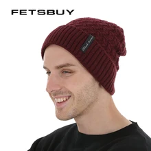 FETSBUY зимние шапки для мужчин Skullies Beanies вязаные шерстяные вельветовые кепки бренд хип хоп кости двухслойный толстый капот#19011