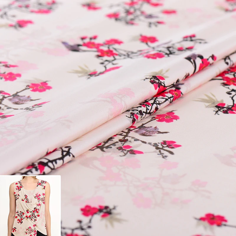 

50x112cm/piece Chinese Style Plum Blossom Flower 100% Real Silk Fabric Cloth For Manual Dress Clothing DIY Sewing Patchwork