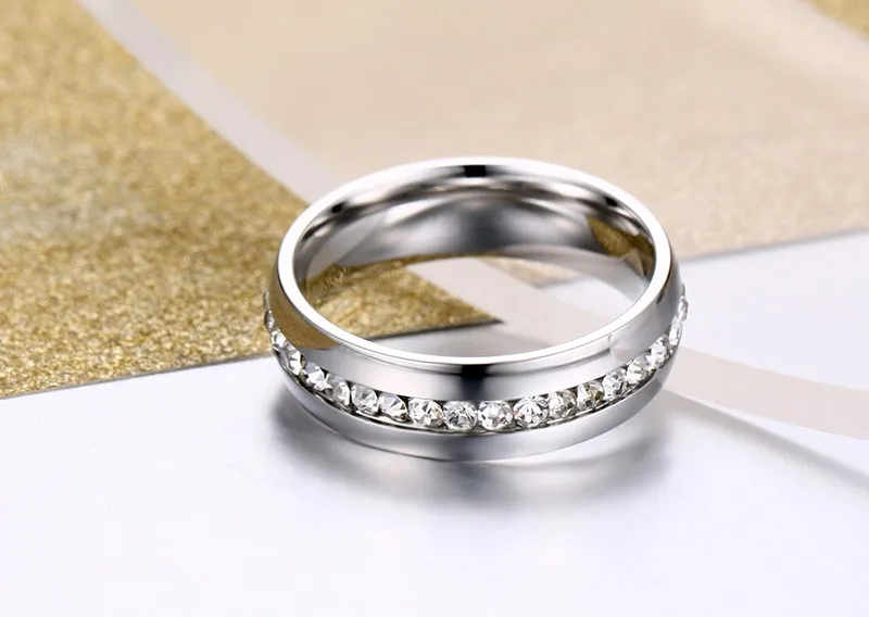 Modyle 2019 New Classic Gold Color Crystal Wedding Ring for Women 6mm Stainless Steel Engagement Female Finger Jewelry