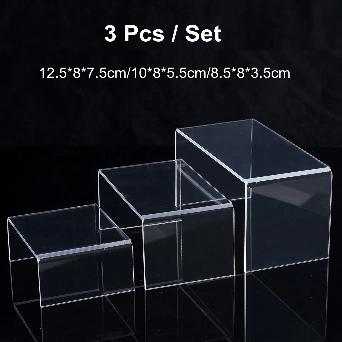 3Pcs/Set Acrylic Display Bridges Riser Shelf Plinths Retail Stall Shoe Racks Jewelry Figurines Collection Stand Holder Black - Цвет: Clear