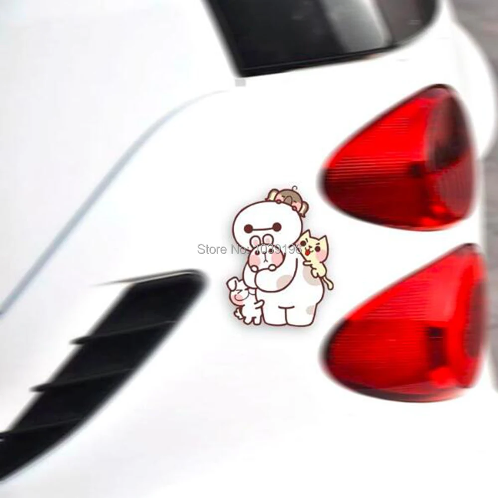 

New Styling Cute Big Hero 6 Baymax with Cat Dog Elephant Car Creative Reflective Car Whole Body Trunk Stickers Warning Decal
