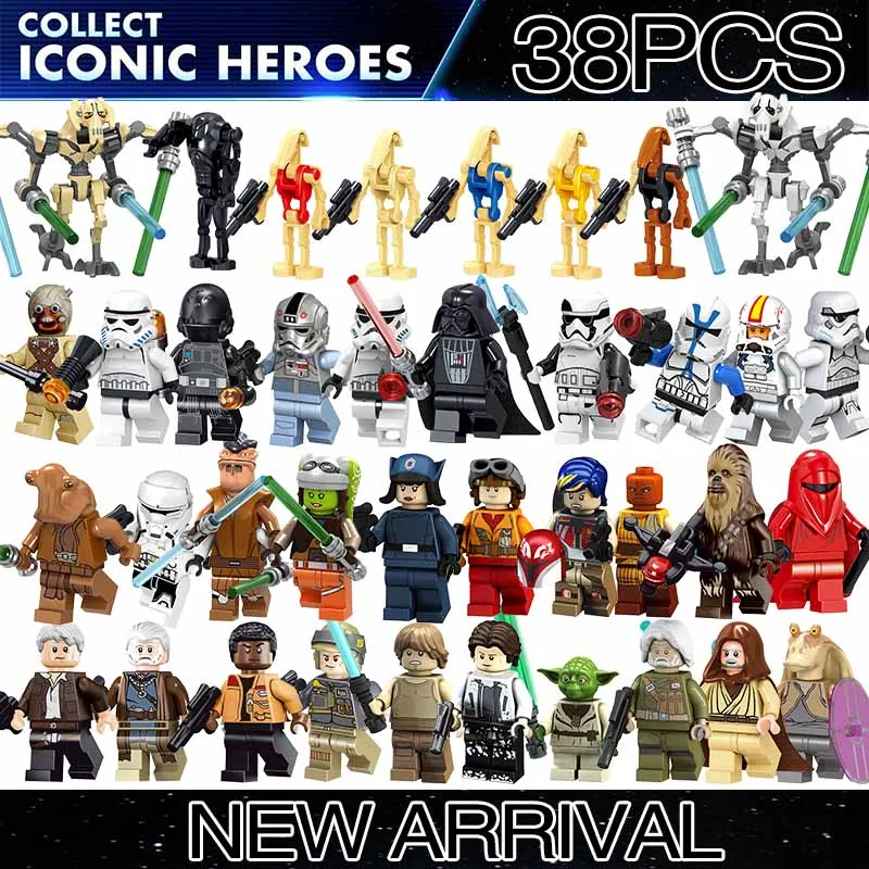 50 шт./лот Obi-Wan Kenobi Battle Droid Royal Guard Commander Darth Vader Finn Action Building Blocks Детские игрушки |