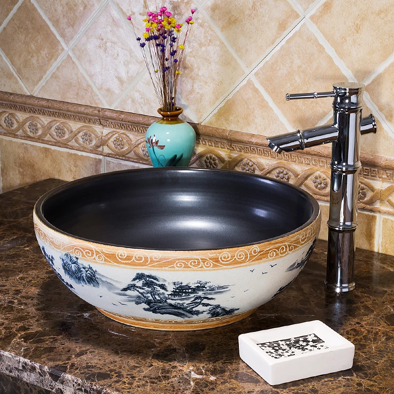 Jingdezhen ceramic wash basin Antique retro style porcelain luxury basin bathroom sinks (1) - 