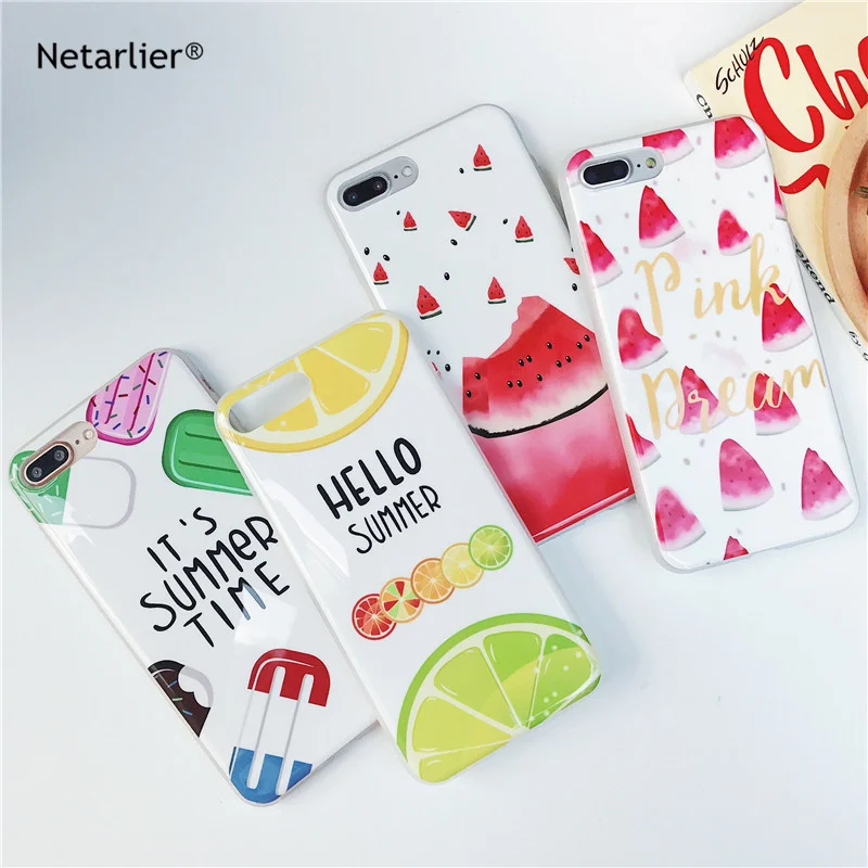 Netarlier New Case For iPhone 7 Plus 8 Cartoon Fruit series Back Cover 5.5 inch Protective Silicon Soft IMD Phone |