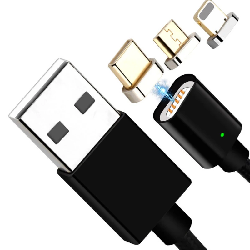 3 в 1 2.4A Магнит USB кабель с нейлоновой оплеткой USB кабель мобильного телефона зарядный кабель для передачи данных для iPhone 8-pin/Micro USB/Тип-C USB интерфейс