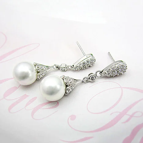 PATICO Elegant Classic S90 Silver Water Drop Earring Pearl Dangle Earrings Women Brincos Wedding Pearls Jewelry
