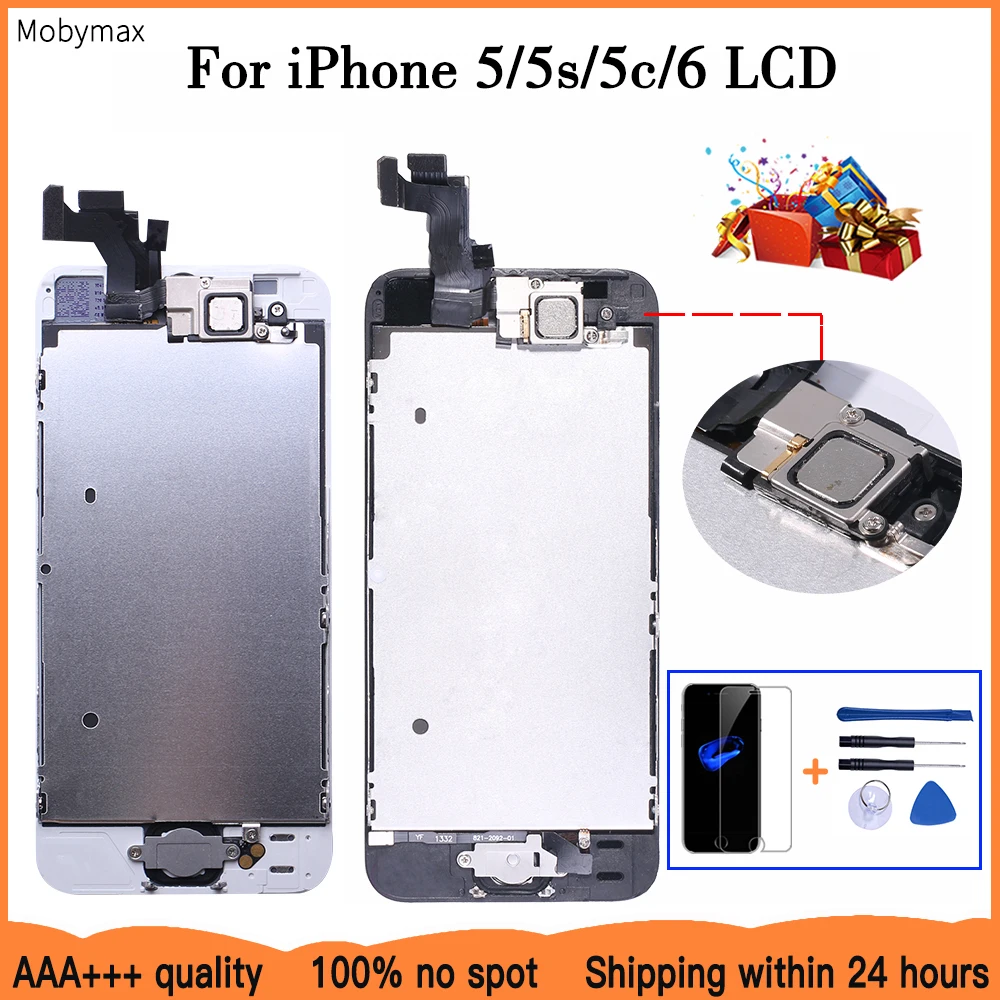 Pаспродажа AAA + + + lcd полная сборка для iPhone 5S 5 5c SE 6 сенсорный стеклянный дисплей и ЖК модуль и замена дигитайзера + кнопка Home + фронтальная камера