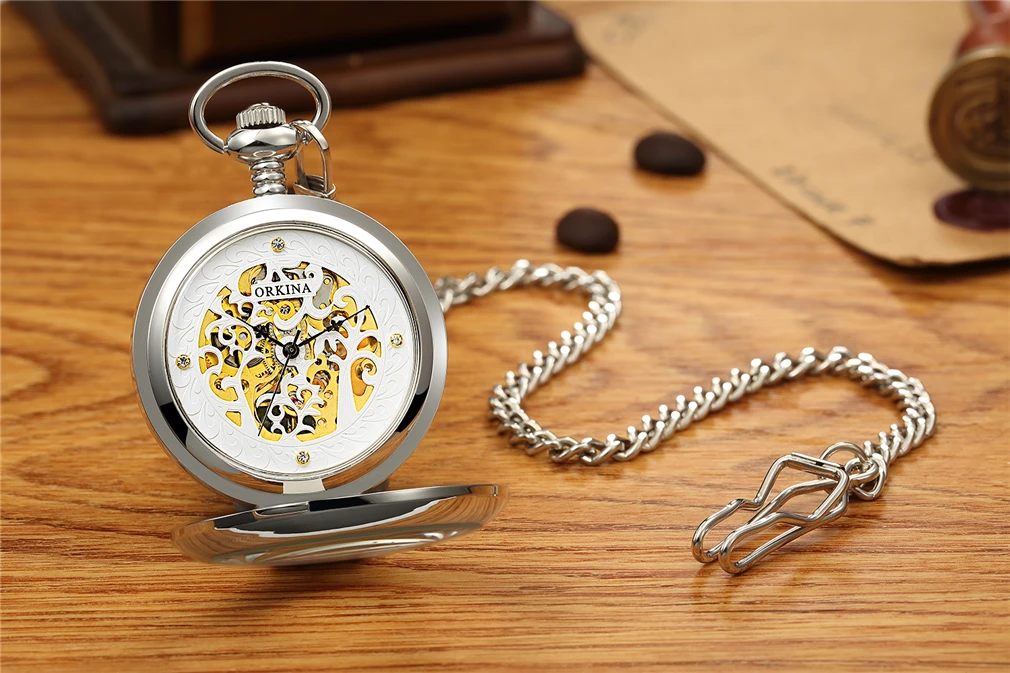 ORKINA Античная Скелет Механические карманные часы подарок Для мужчин цепи Цепочки и ожерелья Бизнес Повседневное карман и Fob часы роскошные