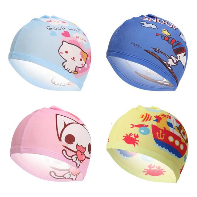 Special Offers 2pcs Cute Cartoon Kids Children Fabric Swimming Cap Swim Pool Beach Protect Ears Hair Bathing Hat for Boys Girls Multi Patterns