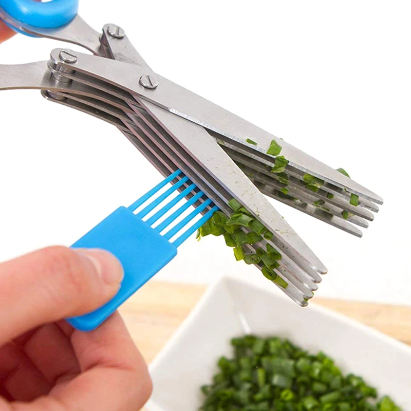 EHZ 5-Layer Green Onion Scissors Multi-Purpose Shearing Machine Basil  Rosemary Herb Scissors Cutting Knife Kitchen Gadgets Tools