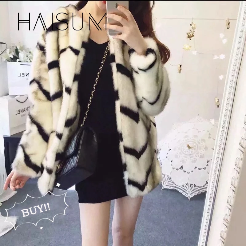

Haisum 2018 autumn and winter new imitation mink fur faux fur was thin coat wave pattern in the long section jacket HN116