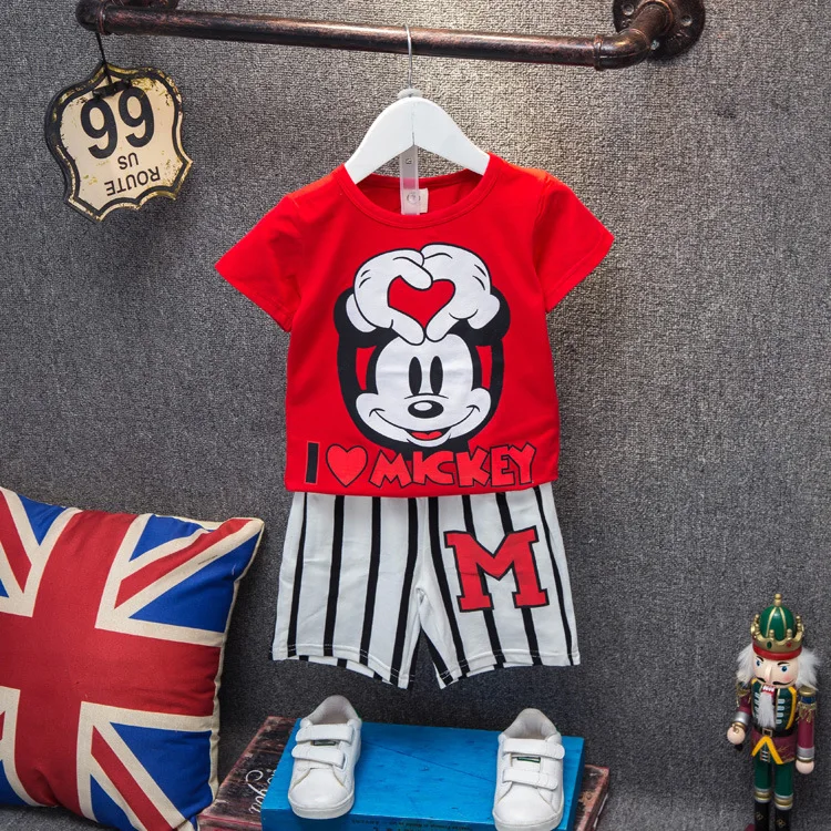 2018 Summer Children Clothing Sets Mickey Kids Clothes 2pcsTracksuit for Boy Pajamas Sport Suits T-shirt+Stripe Shorts 2-7 |