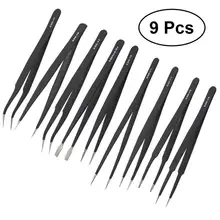 9 шт. промышленный антистатический комплект пинцетов из нержавеющей стали с сумкой для лабораторных работ, электроники ремонт ювелирных изделий