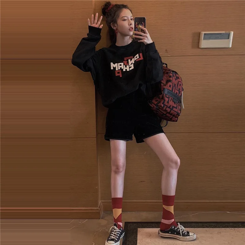 

2019 Korean Fashion Loose Leisure Baitie Letter Sunscreen Sanitary Clothes Pullovers Letter Regular Clothing Sweatshirt Women