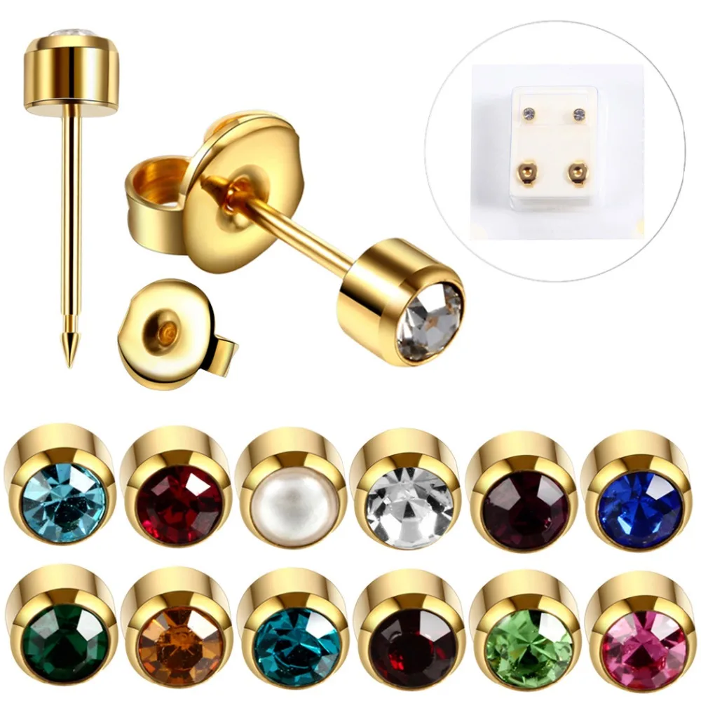 

1 Pair Sterile Ear Piercings Cartilage Tragus Stud Earrings Round Crystal Gold on Steel No Pain Safe Earrings Piercing Jewelry