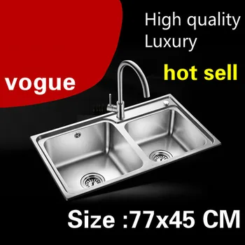Best Free Shipping Kitchen Double Groove Sink Do The Dishes 304 Stainless Steel Standard Hot Sell 770x450 MM