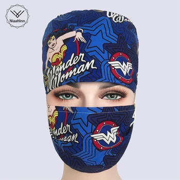 

Cotton Scrub Caps Hospital Medical Hats Printing Tieback Elastic Section Surgical cap Beauty hospital dentist pharmacy work cap