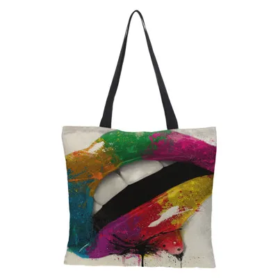 Big mouth hot-selling printing Women Tote Bags Linen Reusable Shopping Bag Shoulder Bags sac a main ladies handbag - Color: 08