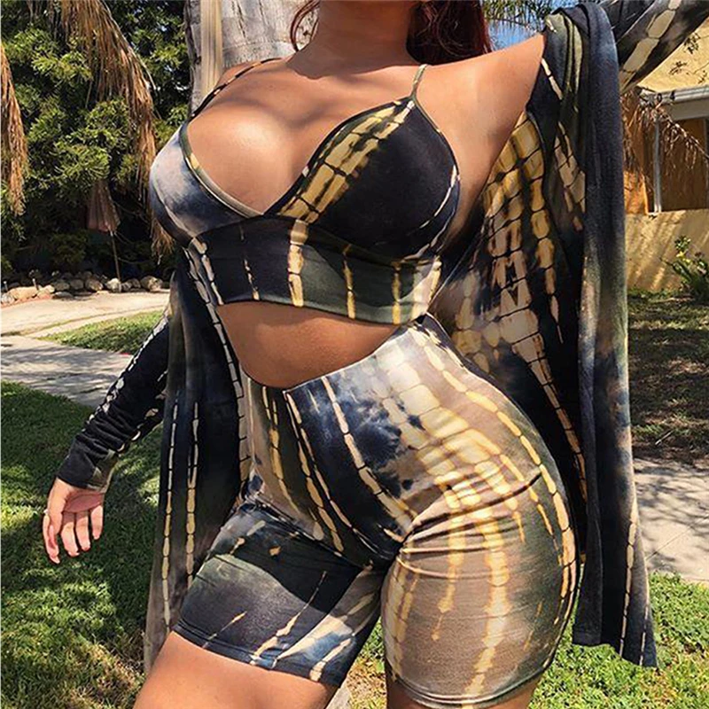  2PCS Women Crop Tops High Waist Gradient Shorts Two Piece Set Sexy Fashion Tracksuit Beach Party We