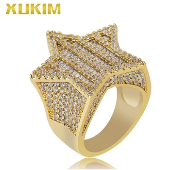 

RH403-G Xukim Jewelry 2019 New Design Hip Hop Iced Out Five Star Gold Ring Whit Gold Ring
