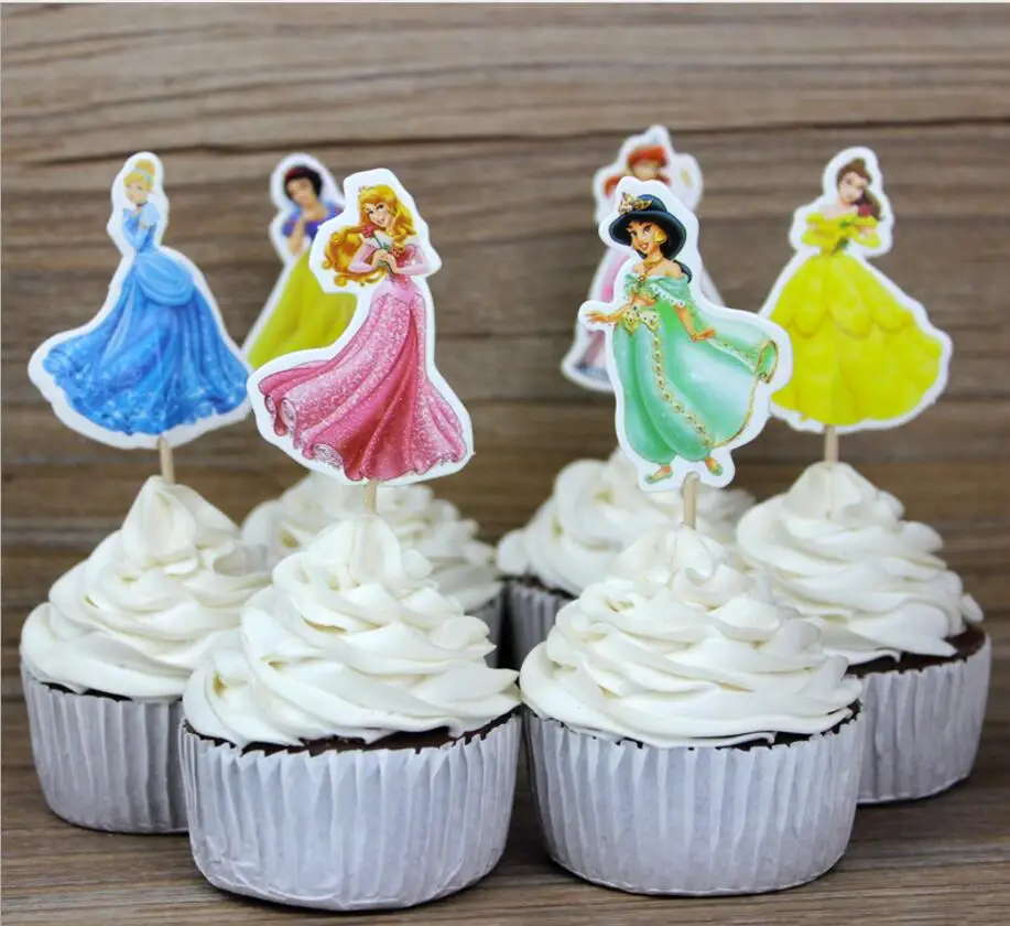

24pcs/Lot Carton beautiful princess snowwhite Cup Cake Topper Pick Kitty Party girls kids birthday wedding party decoration