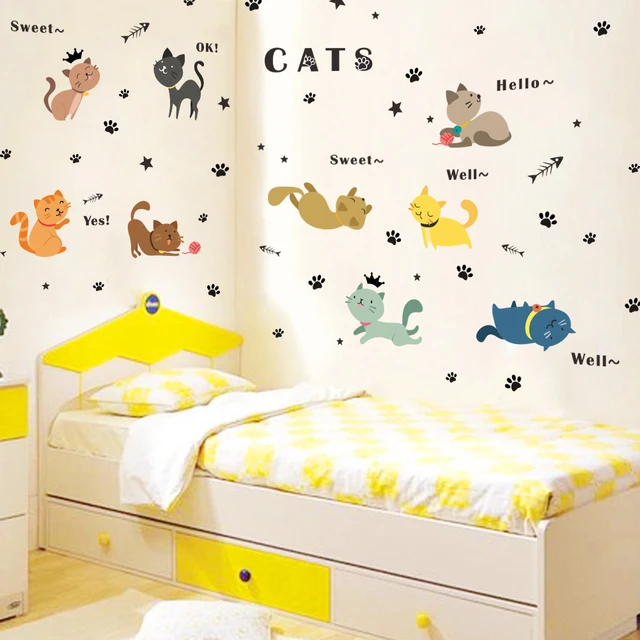 Diy Home 9 Sweet Cat Wall Sticker Kawaii Cartoon Kitty Cat Vinyl