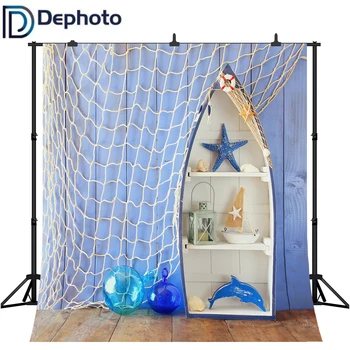 

DePhoto Kids Backdrop Boat Dinghy Decorated Wood Board Balloon Children Background for photo vinyl Photographic Background