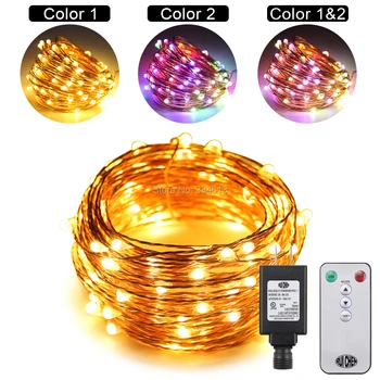 

10M 100 LEDs Dual Color Fairy String Lights 10 Modes Colors Changing Copper Starry Lights With Remote (Warm White + Multicolor)