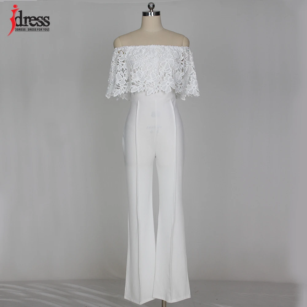IDress Lace Crochet Rompers Women Jumpsuit Sexy Strapless Bodycon Jumpsuit Wide Leg Black White Yellow Long Pant Romper Overalls (29)